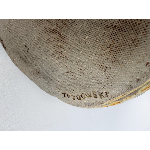 Ceramic Tall Coil Pottery Drizzle Glaze Hand Built Vase Signed Tojoowski 2001 For Sale - Image 7 of 7