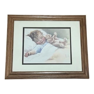 Vintage Bessie Pease Gutmann Baby With Teddy Bear Print For Sale