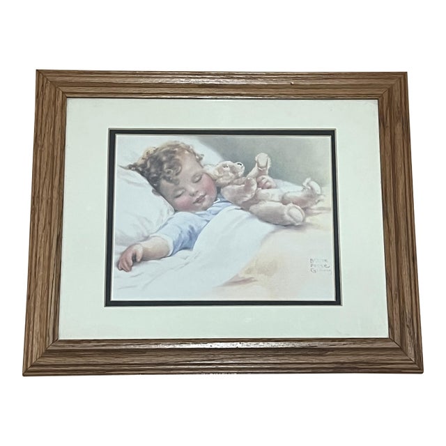Vintage Bessie Pease Gutmann Baby With Teddy Bear Print For Sale