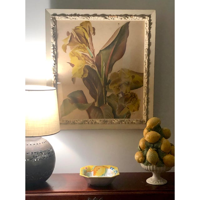 1940s Benjamin Jorj Harris Yellow Lillys Airbrushed Painting For Sale - Image 4 of 17