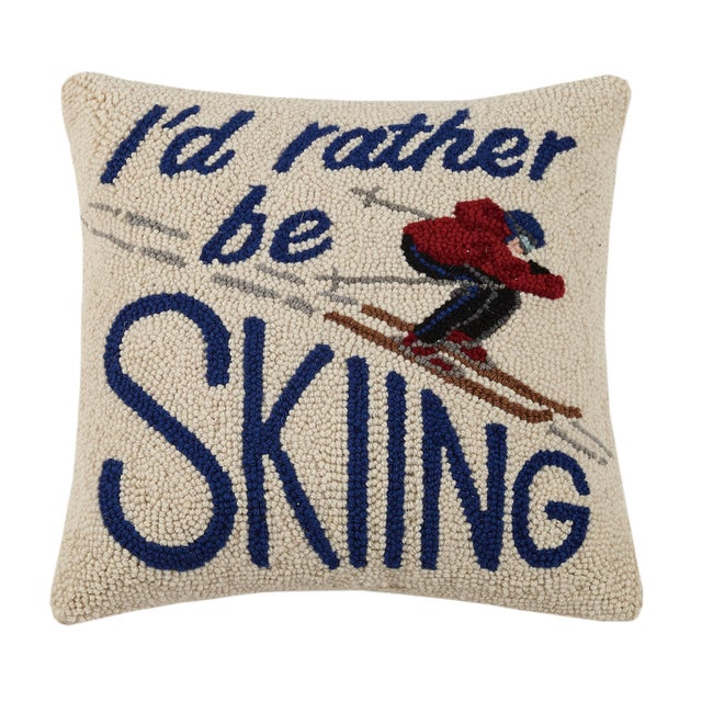 Traditional I'd Rather Be Skiing Hook Pillow 16" x 16" For Sale - Image 3 of 3