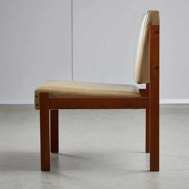 Angular Teak and Leather Chair with Copper Details, 1970s For Sale - Image 3 of 18