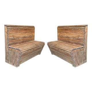 Early 20th Century Pair of Slabs Benches in Solid Pine "Mobila" For Sale