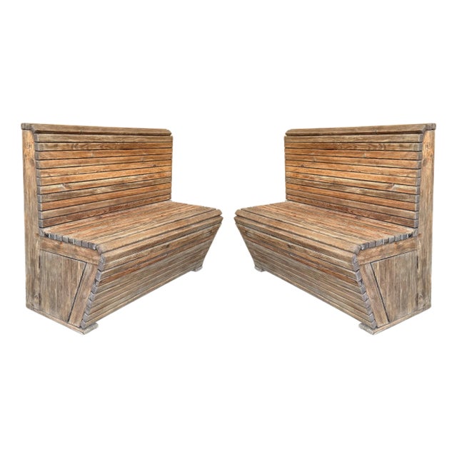 Early 20th Century Pair of Slabs Benches in Solid Pine "Mobila" For Sale