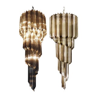 Transparent & Smoked Quadriedri Prism Murano Chandeliers, Set of 2 For Sale