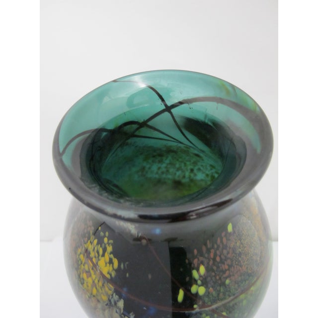 Blue Suzanne Kindland Handblown Icefire Studio Art Glass Green Blue Mottled Vase For Sale - Image 8 of 12