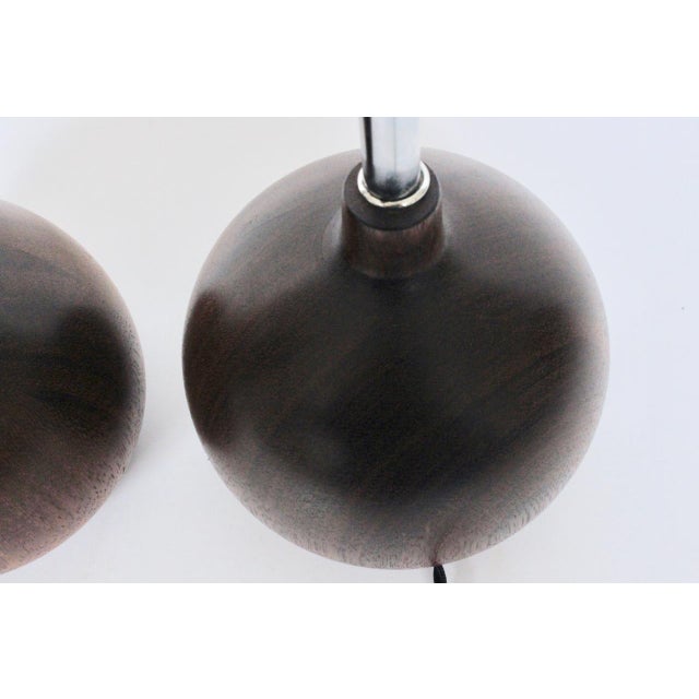 1970's Solid Staved Deep Teak "Onion" Table Lamps - A Pair For Sale - Image 6 of 13