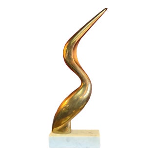 Bronze Pelican on Marble Base by D. Ghiatza 1970 For Sale