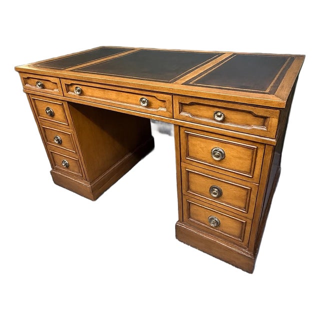 Vintage 1960’s Drexel Triune Tooled Leather Top Desk For Sale