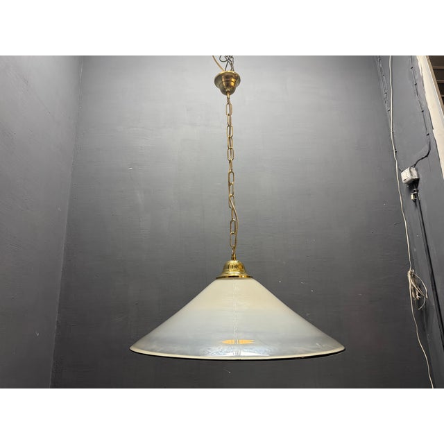Mid-Century White Murano Glass Pendant Light with Black Rim, Italy, 1970s For Sale - Image 11 of 14