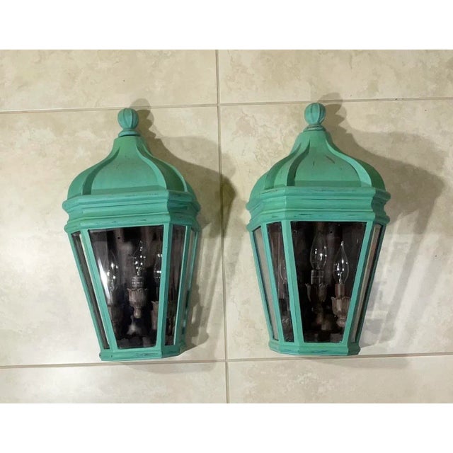 Metal Pair of Powder Coated Aluminium Wall Lantern For Sale - Image 7 of 12