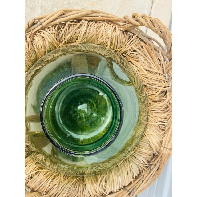 Vintage Hand Blown French Country Green Glass Jar With Basket. For Sale - Image 4 of 9