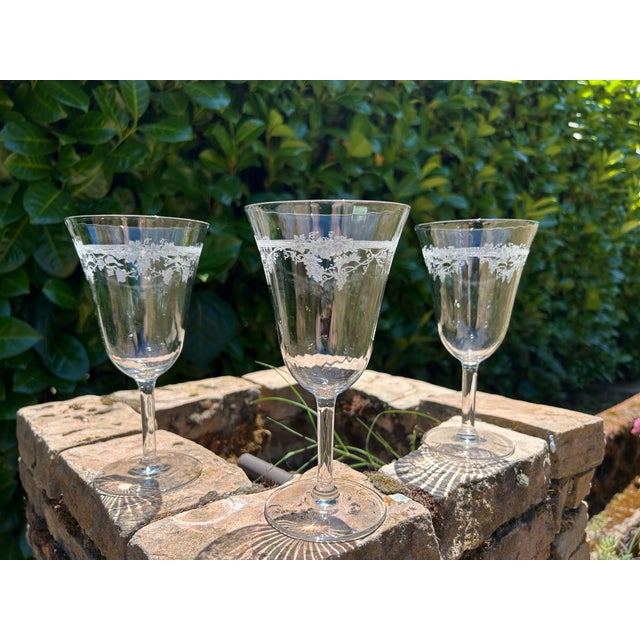 1920s Set of Three Fostoria Optical Bowl With Etched Grapevine Design Around Bowl For Sale - Image 9 of 10