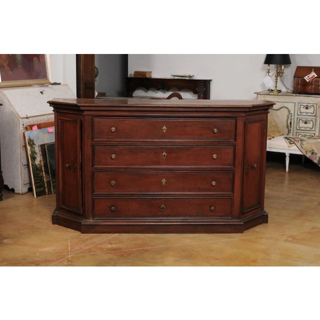 Italian 17th Century Walnut Dresser with Four Drawers and Canted Side Doors For Sale In Atlanta - Image 6 of 12