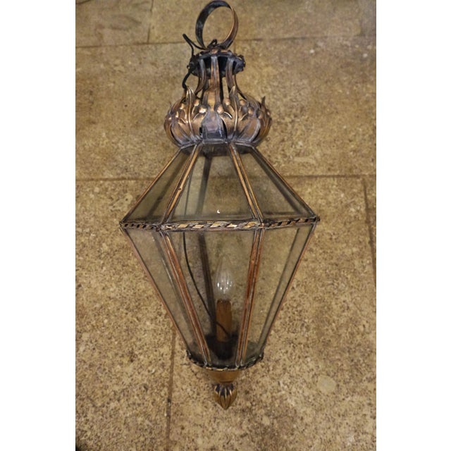 Large Antique Hanging Lantern in Glass and Brass, 1890s For Sale - Image 9 of 9