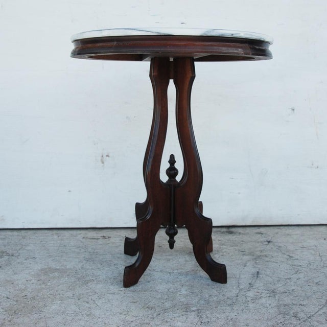 Victorian Eastlake Walnut and Marble Top Pedestal Side Table Chairish