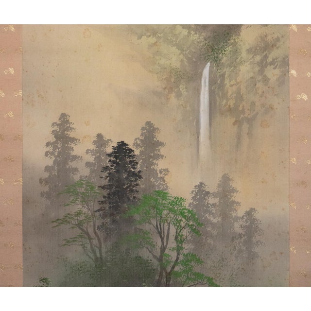 "Landscape With Waterfall", Showa Japanese Silk Scroll Painting For Sale In Dallas - Image 6 of 18