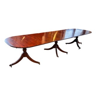 19th Century Mahogany Triple Pedestal Dining Table For Sale