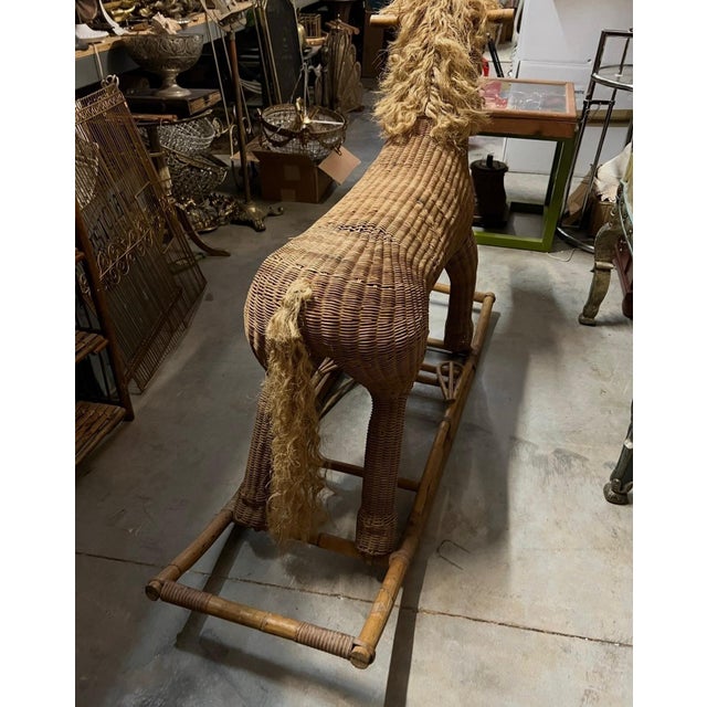 Oversized Vintage Wicker Children's Rocking Horse For Sale - Image 10 of 11