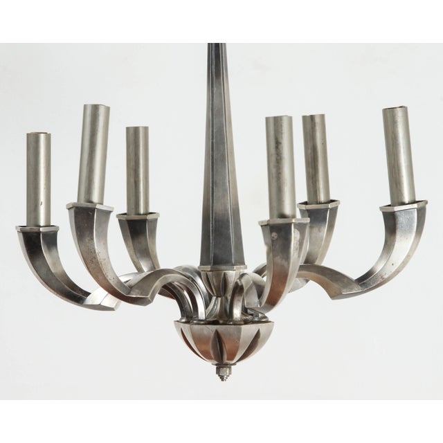 Silver Plated French Art Deco Chandelier For Sale - Image 4 of 9