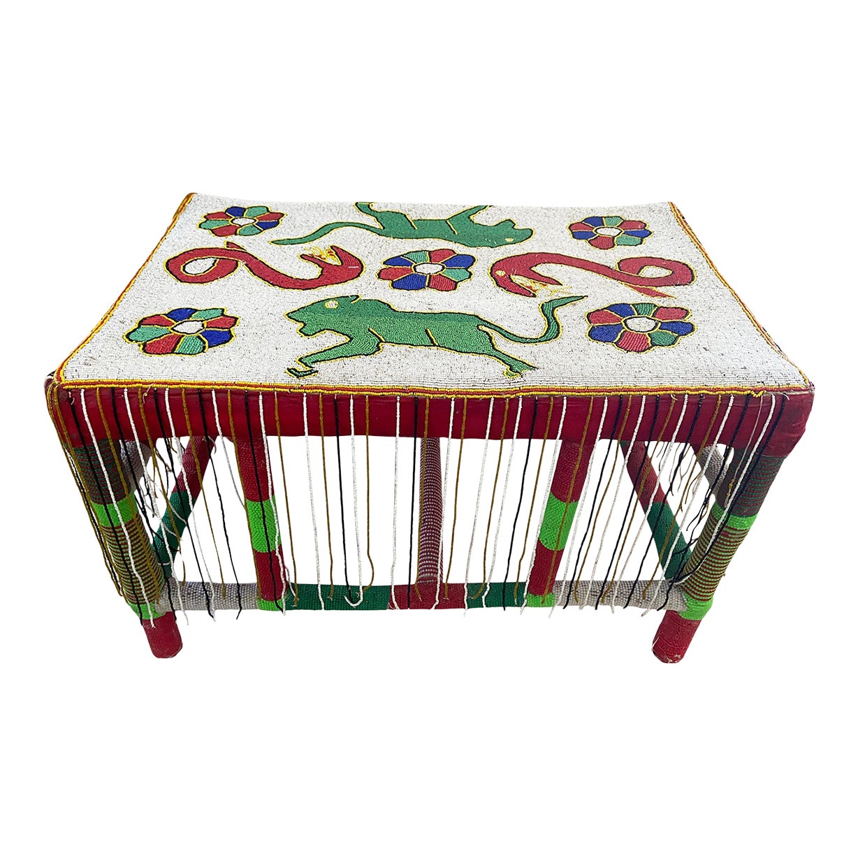 African Nobility Beaded Wood Yoruba Table Nigeria 15" H Chairish