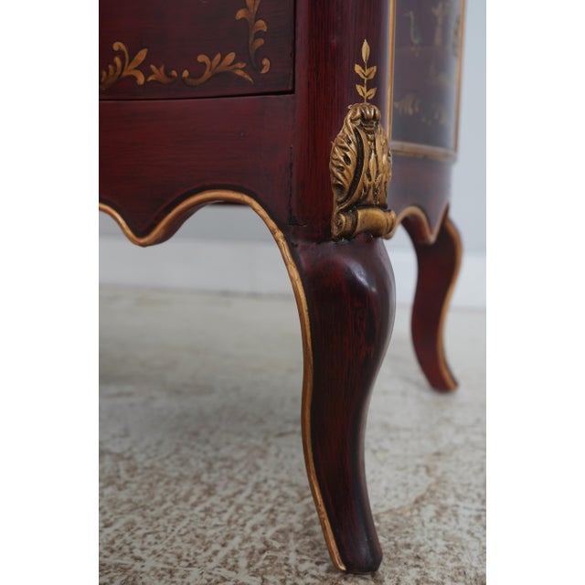 Red & Gold Chinoiserie Serpentine 2 Drawer Commode Dresser For Sale - Image 9 of 16