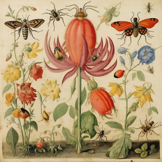 Set of 6 - 54" X 36" Gallery Wall Installation 'Insects and Flowers' Botanical Floral Prints, Unframed For Sale - Image 6 of 9