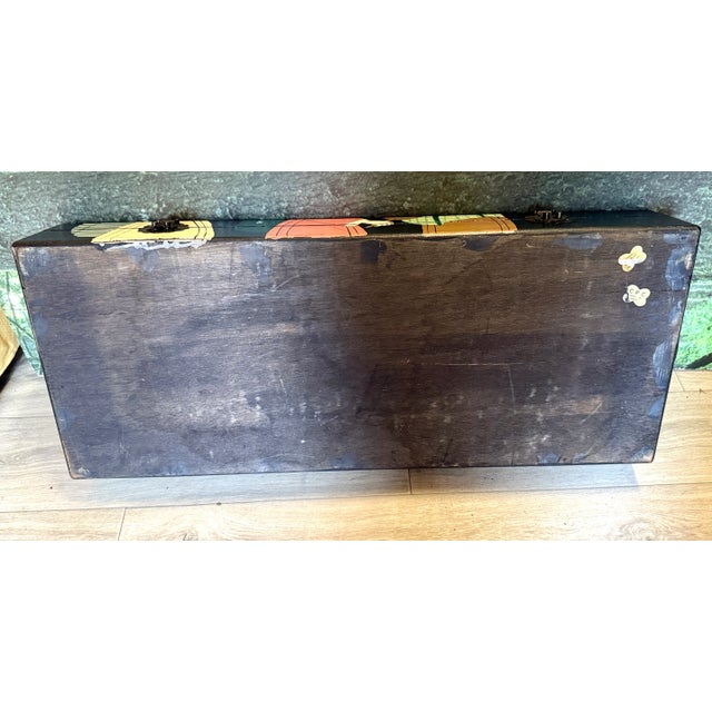 Wood Vintage Japanese Hand Painted Wood Box W/Handles 39" For Sale - Image 7 of 14