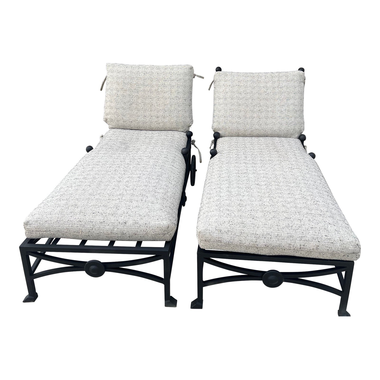 Transitional Wrought Iron Outdoor Chaise Lounges with Cushions Set of