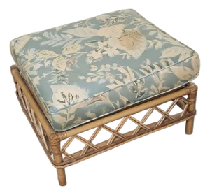 1980s Ficks Reed Lattice Crossed Bamboo Footstool With Label