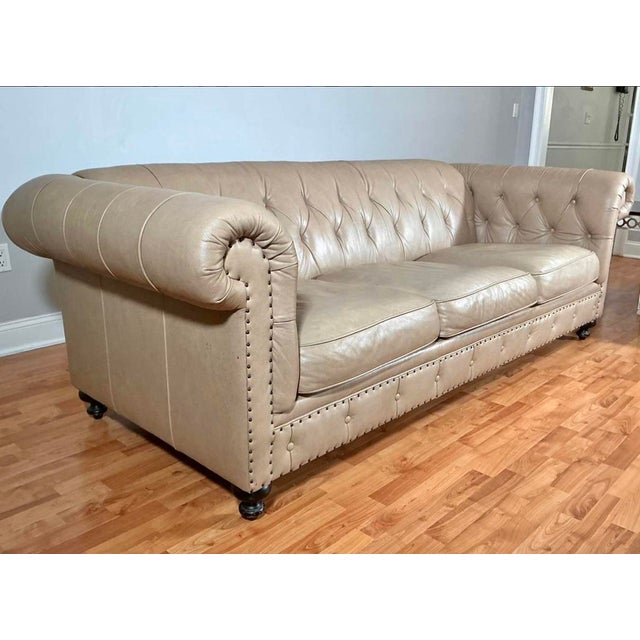 Tan Bernhardt Camel Tan Leather Tufted Chesterfield With Nailheads For Sale - Image 8 of 8