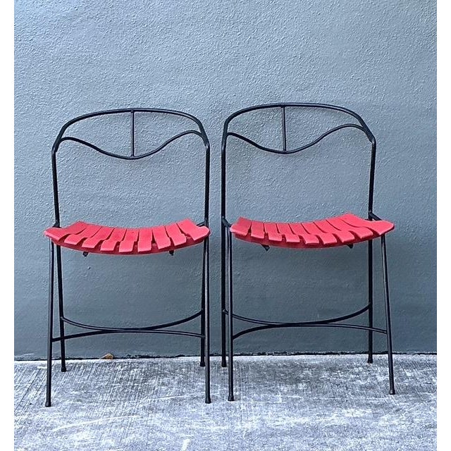 Vintage Wrought Iron Slat Chairs After Arthur Umanoff - A Pair For Sale In West Palm - Image 6 of 12