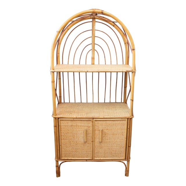 Shelf with Storage in Cane and Rattan, 1960s For Sale