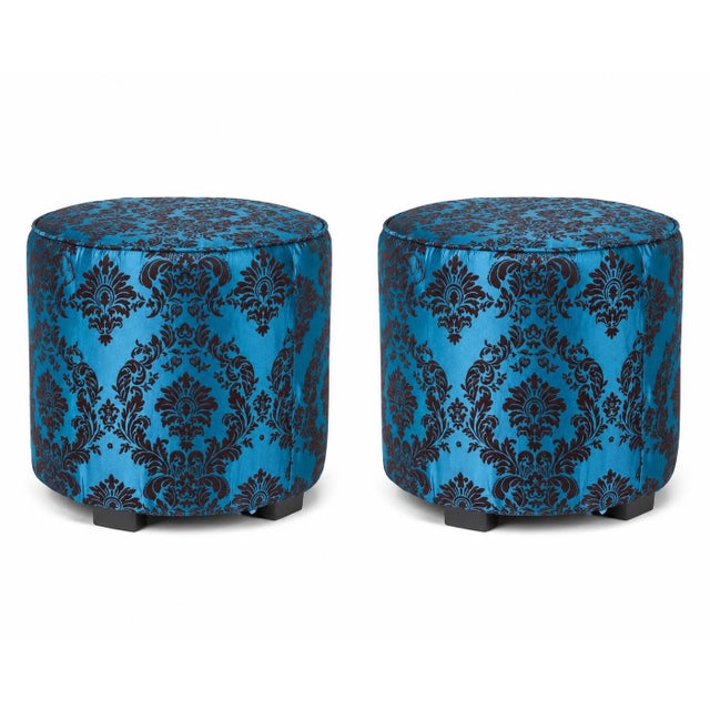 Pair of Moroccan Art Deco Style Round Upholstered Pouf Stools, American, 1980 For Sale - Image 9 of 11