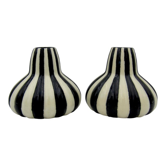 Bauhaus Era Velten Vordamm Art Deco Vase Pair in Black and White For Sale