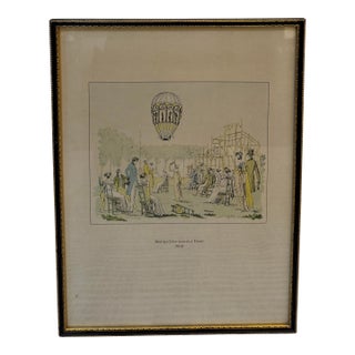 Vintage "Montgolfiere Lancee a Tivoli 1800" Colored Lithograph, Framed For Sale