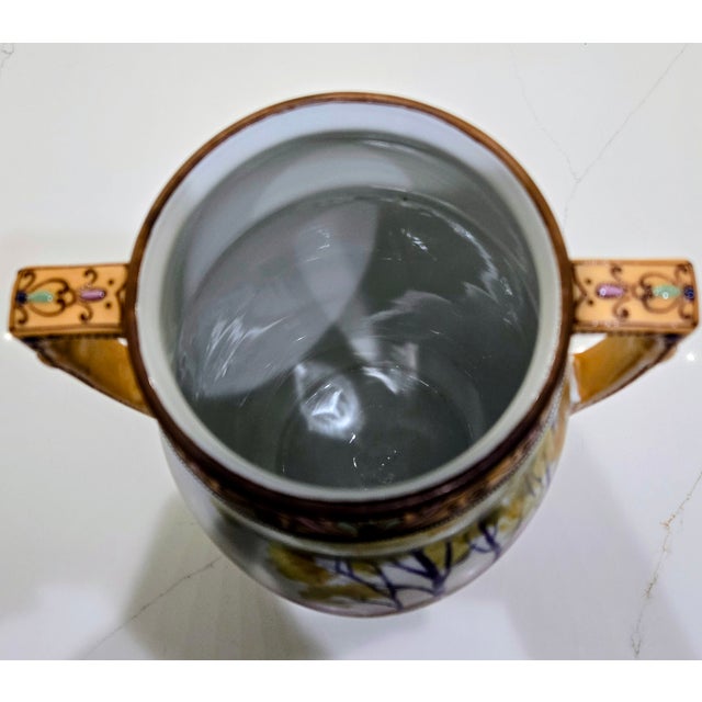 Antique Art Nouveau Hand-Painted Nippon Morimura Daisy Landscape Vase For Sale - Image 9 of 15