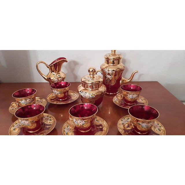 Coffee Set in Murano Glass, Gold and Ceramic by Murano for Manifattura Di Murano, 1960s, Set of 8 For Sale - Image 4 of 13