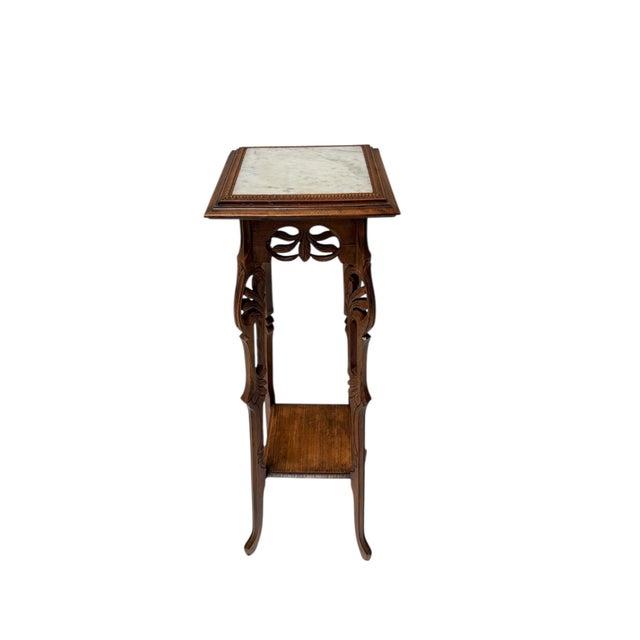 Brown Art Nouveau Pedestal Plant Stand in Hand-Carved Beech & Marble, 1900s For Sale - Image 8 of 10