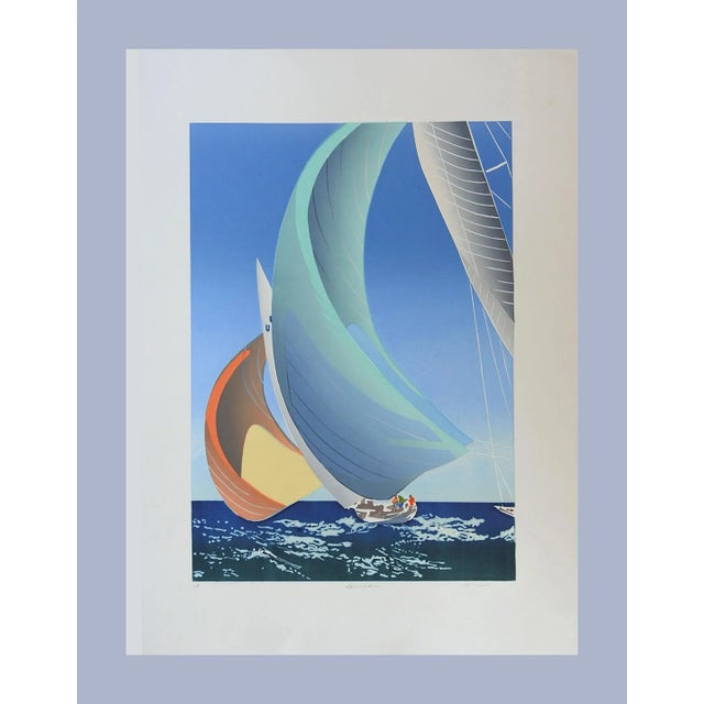 Late 20th Century Vintage 1990's Embossed Sail Boat Serigraph For Sale - Image 5 of 6