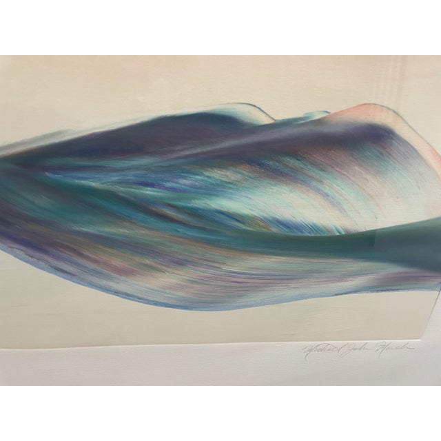 Offered is a vintage framed monoprint signed by artist. This extra large wall art features an abstract wave with an array...