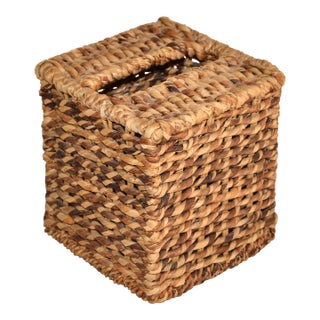 Vintage Natural Fiber Handwoven Seagrass Tissue Box Cover Bohemian For Sale
