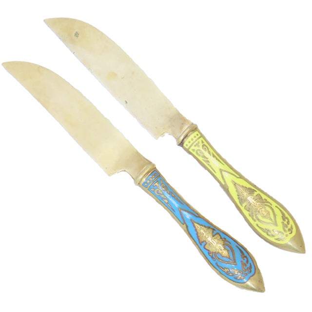 Vintage Colorful Enamel Knives in Gift Box From Siam / Thailand, Set of 6 For Sale - Image 4 of 7