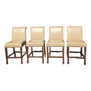 Late 20th Century Hancock and Moore Leather Barstools Set of 4 For Sale