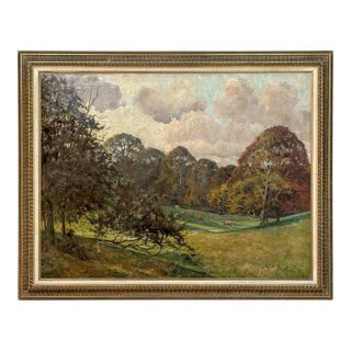 Framed Oil Painting on Canvas by Léon Dardenne (1865–1912), 'Pastoral Landscape With Shepherd and Grazing Cattle' Dated 1897 For Sale