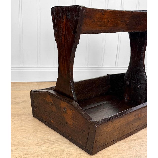 Wood Antique Primitive Wood Iron Strapped Machinist Tool Chest Caddy For Sale - Image 7 of 14