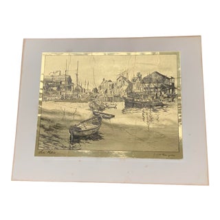 1960s "San Pedro" Harbor Scene Gold Etching by Lionel Barrymore For Sale