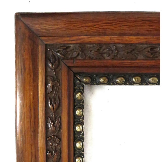 Victorian Antique Carved Oak Wood Picture Frame Fits 17" X 14" Rabbet Opening For Sale - Image 3 of 5