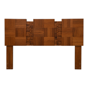 1960s Refinished Walnut Queen Brutalist Headboard