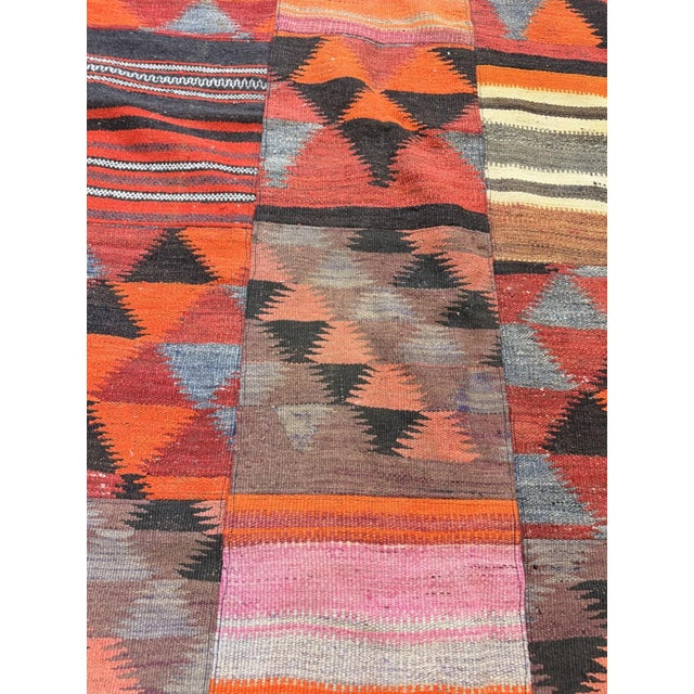 Turkish 1930s Mid-Sized Multi Geometric Antique Turkish Village Kilim Flatweave Wool Rug For Sale - Image 3 of 5